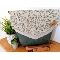 Dekostoff Zweige kleine Bl�tter Leinen Optik, gr�n natur