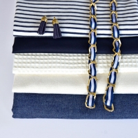 Jersey Stoff Streifen, dunkelblau cremewei�