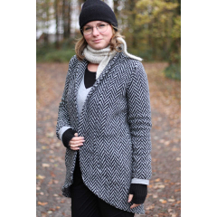 Strickstoff Fischgr�t Zickzackmuster dick weich, schwarz grauwei�
