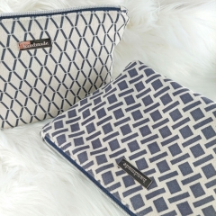 Wildlederimitat Gitternetz Rauten grafisch Fake Suede, blaugrau cremewei�