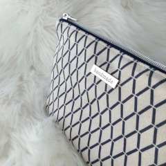 Wildlederimitat Gitternetz Rauten grafisch Fake Suede, blaugrau cremewei�