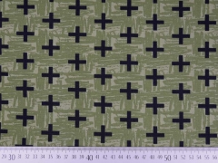 RESTST�CK 115 cm Jerseystoff Kreuze Crosses, schwarz khaki