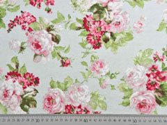 Dekostoff Rosen Rosenbouqet, rosa hellgr�n hellblau