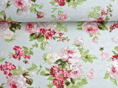 Dekostoff Rosen Rosenbouqet, rosa hellgr�n hellblau