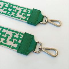 Taschengurt Taschenriemen abstraktes Muster HH, gr�n ecrue,gr�nes Leder, silber Schnallen
