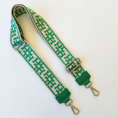 Taschengurt Taschenriemen abstraktes Muster HH, gr�n ecrue,gr�nes Leder, silber Schnallen
