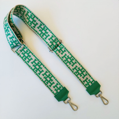 Taschengurt Taschenriemen abstraktes Muster HH, gr�n ecrue,gr�nes Leder, silber Schnallen