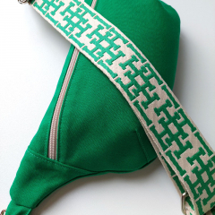 Taschengurt Taschenriemen abstraktes Muster HH, gr�n ecrue,gr�nes Leder, silber Schnallen