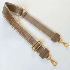 Taschengurt grafisches Muster 3D - ecrue beige, beiges Leder,gold Schnallen