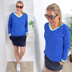 Jacquardjersey Stoff Zopfmuster,�kobaltblau B-WARE