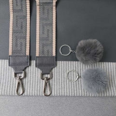 Taschengurt Taschenriemen grafisches Muster 5 cm breit, ecrue dunkelgrau, dunkelgraues Leder, silber Schnallen
