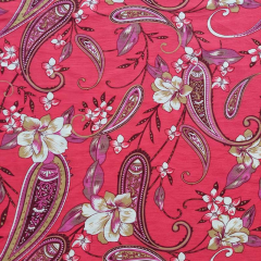 RESTST�CK 79 cm Viskose Twillstoff Paisley Muster Blusenstoff, khaki lila matt rot