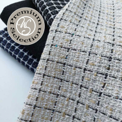 Boucle Stoff Quadrate, cremewei� schwarz