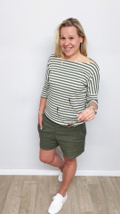 Rippenjersey Streifen 1 cm, armygr�n cremewei� (garngef�rbt)