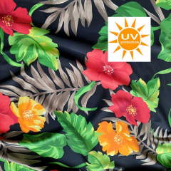 RESTST�CK 35 cm Badeanzugstoff Funktionsjersey Blumen Bl�tter, rot gelb schwarz