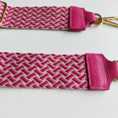 Taschengurt Taschenriemen Webmuster Weave - hellbeige pink -pinkes Leder- gold Schnallen
