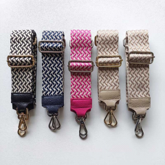 Taschengurt Taschenriemen Webmuster Weave - hellbeige pink -pinkes Leder- gold Schnallen