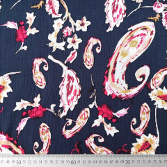 Viskose Borkenkrepp Blusenstoff Blumen Paisleymuster,rot wei� dunkelblau