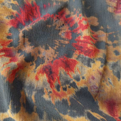 Viskose Borkenkrepp Blusenstoff Batikstyle, rot orange khaki