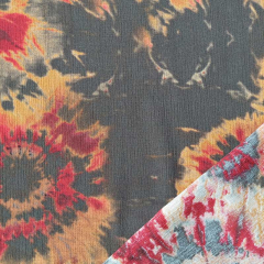 Viskose Borkenkrepp Blusenstoff Batikstyle, rot orange khaki