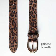 Wildlederg�rtel kleines Leopardenmuster Gr. 95 goldene Schnalle, schwarz braun