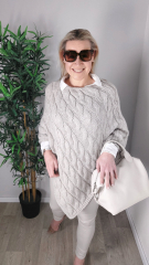Poncho Strickstoff Zopfmuster Cape Umhang elegant klassisch, natur