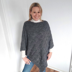 Poncho Strickstoff Zopfmuster Cape Umhang elegant klassisch, dunkelgrau