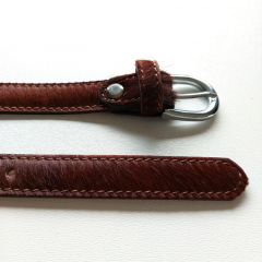 Lederg�rtel Kuhfell Uni Gr. 95 (114 cm) silber Schnalle, mittelbraun