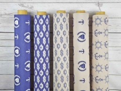 Dekostoff Anker & Boote, marineblau hellbeige