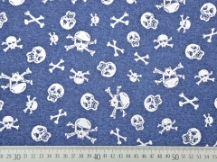 RESTST�CK 180 cm French Terry Glitzer-Totenkopf, silber/jeansblau