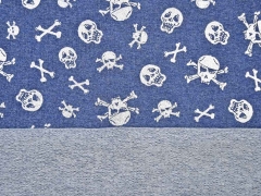 RESTST�CK 180 cm French Terry Glitzer-Totenkopf, silber/jeansblau