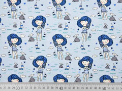 RESTST�CK 73 cm Jerseystoff Strandm�dchen maritim, hellblau blau