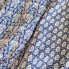 Musselin Stoff Double Gauze Baumwollstoff zweilagig Ornamente, dunkelblau wei�