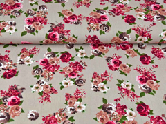 Viskose Crepe Stoff Blusenstoff Rosen, altrosa dunkelpink beige