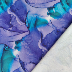 Sweatstoff French Terry marmoriert Farbverlauf - blau t�rkis lila