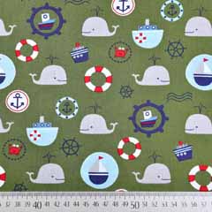 Baumwollstoff Wale Anker Boote, khakigr�n