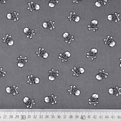 Baumwollstoff kleine Totenk�pfe, wei� grau