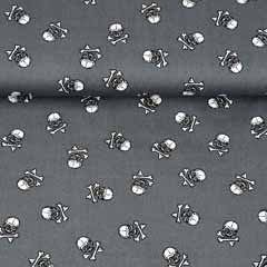 Baumwollstoff kleine Totenk�pfe, wei� grau