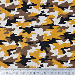 Dekostoff Camouflage Leinenlook, ockergelb braun schwarz