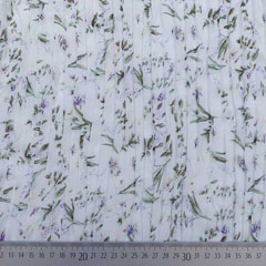 Plissee Stoff Blumen Bl�tterChiffon, flieder lila gr�n weiss