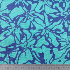 Musselin Stoff abstraktes Blumenmuster Double Gauze, mittelblau t�rkis