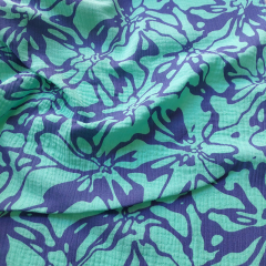 Musselin Stoff abstraktes Blumenmuster Double Gauze, mittelblau t�rkis