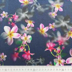 RESTST�CK 76 cm Jerseystoff Blumen asiatisch, pink rot dunkelblau
