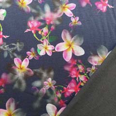RESTST�CK 76 cm Jerseystoff Blumen asiatisch, pink rot dunkelblau