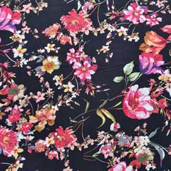 RESTST�CK 100 cm Viskosestoff Popelin Blumen Ranken, rot schwarz