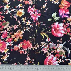 RESTST�CK 100 cm Viskosestoff Popelin Blumen Ranken, rot schwarz