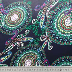 Viskosestoff Viskosesatin Paisleymuster Mandala, gr�n dunkelblau