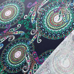 Viskosestoff Viskosesatin Paisleymuster Mandala, gr�n dunkelblau
