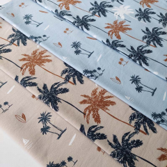 Jerseystoff Palmen Surfbretter Segelboote, dunkelblau beige