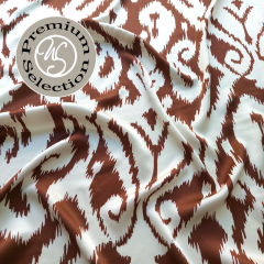 Viskose Satin Stoff Ikat Muster Ethno Druck - dunkelbraun hellbeige - Made in Italy